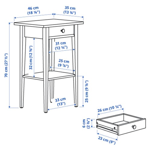 HEMNES طاولة سرير جانبية, رمادي-أخضر/بني فاتح, 46x35 سم
