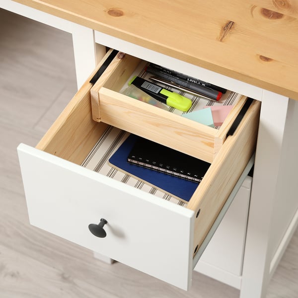 HEMNES مكتب, أبيض/بني فاتح, 155x65 سم