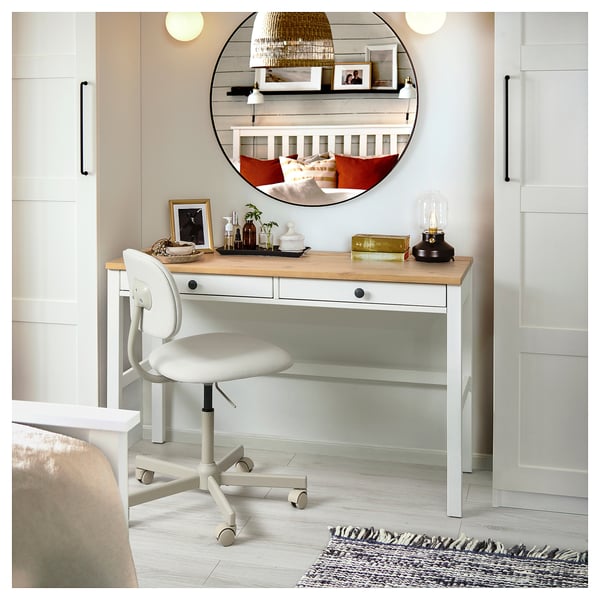HEMNES مكتب بدرجين, أبيض/بني فاتح, 120x47 سم