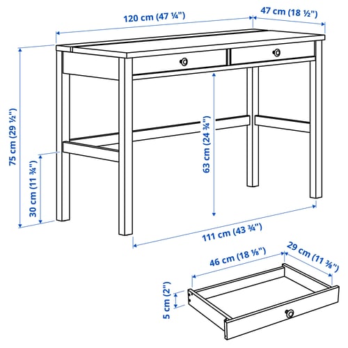 HEMNES مكتب بدرجين, أبيض/بني فاتح, 120x47 سم