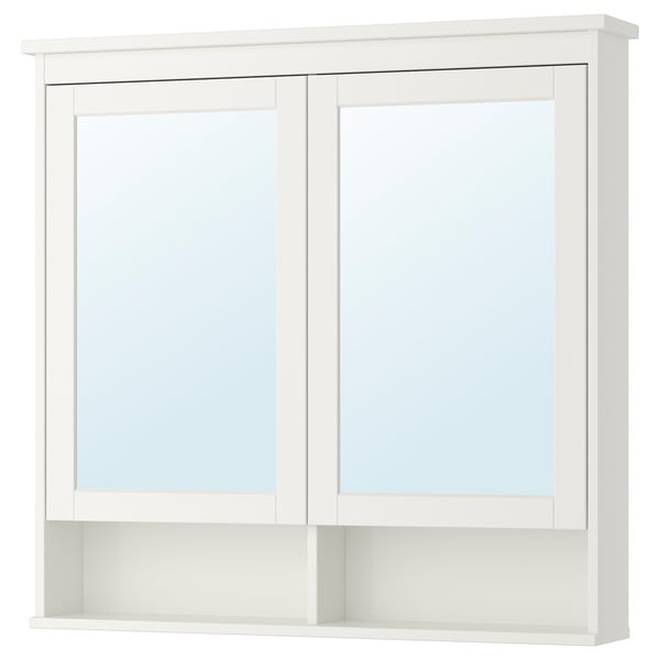 HEMNES خزانة بمرآة مع بابين, أبيض, 103x16x98 سم