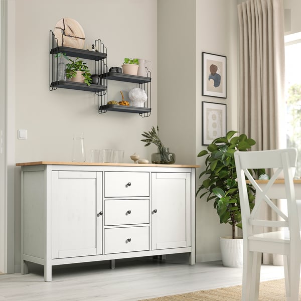 HEMNES خزانة جانبية, أبيض/بني فاتح, 157x88 سم