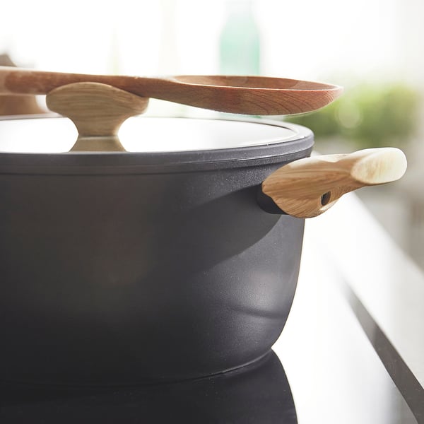 HUSKNUT قدر مع غطاء, مانع للالتصاق أسود, 4.7 ل