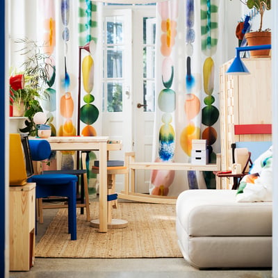 IKEA PS 2026 قماش بالمتر, أبيض/عدة ألوان نقش كبير, ‎150x300 سم‏