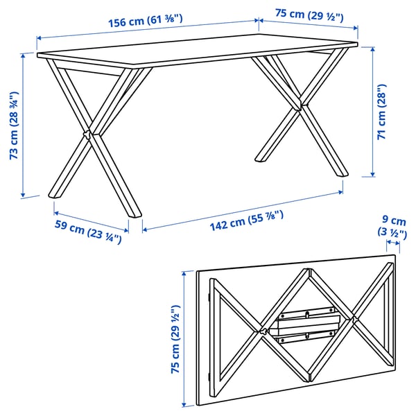 IKEA PS 2026 طاولة, قابلة للطي/صنوبر طلاء شفاف, 156x75 سم