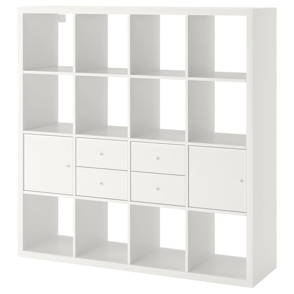KALLAX وحدة أرفف مع 4 تركيبات داخلية, أبيض, 147x147 سم