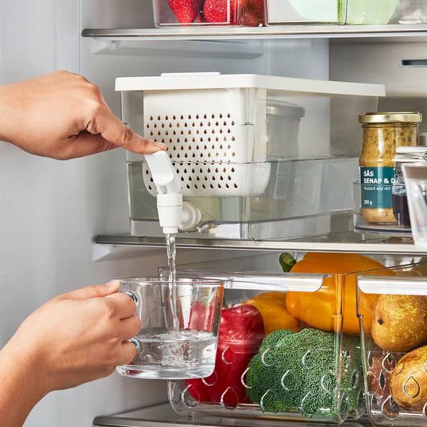 KLIPPKAKTUS حاوية مع موزع ماء للثلاجة, شفاف, 4.5 ل