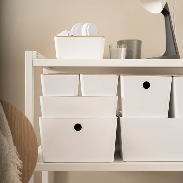 KUGGIS صندوق بغطاء, أبيض, 18x26x8 سم