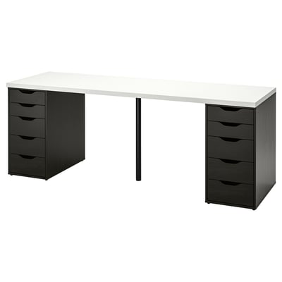 LAGKAPTEN / ALEX مكتب, أبيض/أسود-بني, ‎200x60 سم‏