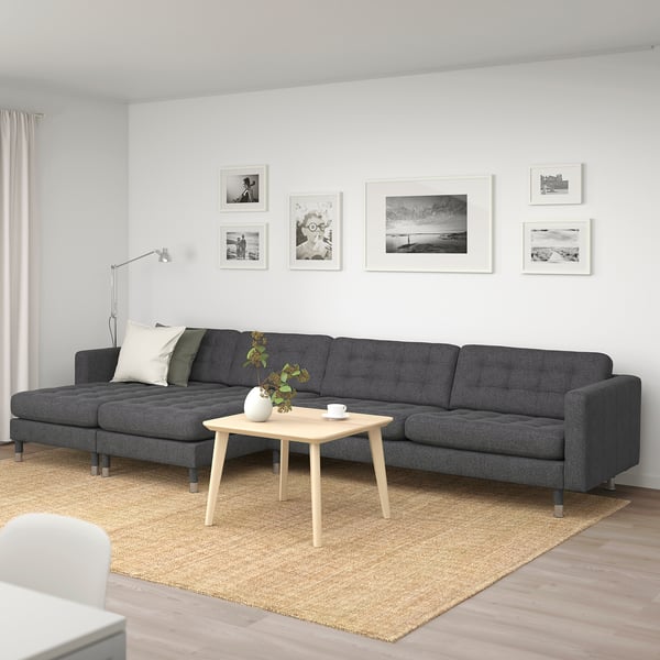 LANDSKRONA كنبة 5 مقاعد, مع أريكة طويلة/Gunnared رمادي غامق/معدني