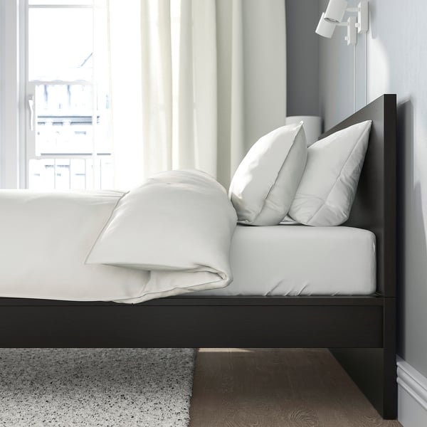 MALM هيكل سرير، عالي, أسود-بني/Lindbåden, 180x200 سم