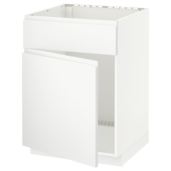METOD خزانة قاعدة لحوض مع باب/واجهة, أبيض/Voxtorp أبيض مطفي, 60x60 سم
