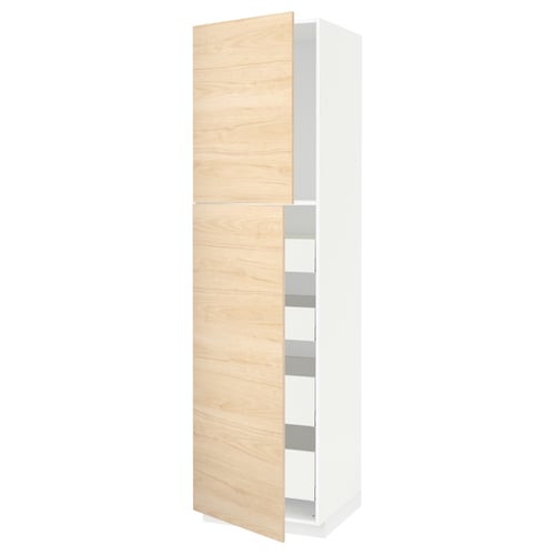 METOD / MAXIMERA خزانة عالية مع بابين/4 أدراج, أبيض/Askersund مظهر دردار فاتح, 60x60x220 سم