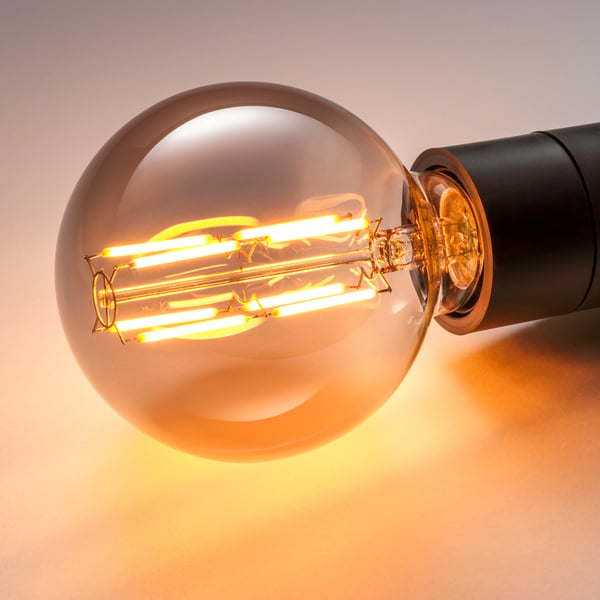MOLNART لمبة LED E27 150 lumen, كروي زجاج رمادي شفاف, 95 مم