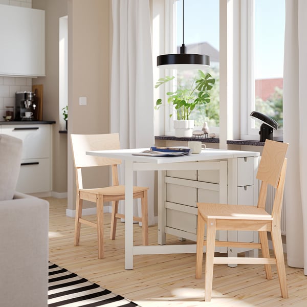 NORDEN / KARSKÄR طاولة وكرسيان, أبيض/خشب مطاط, 26/152x80 سم