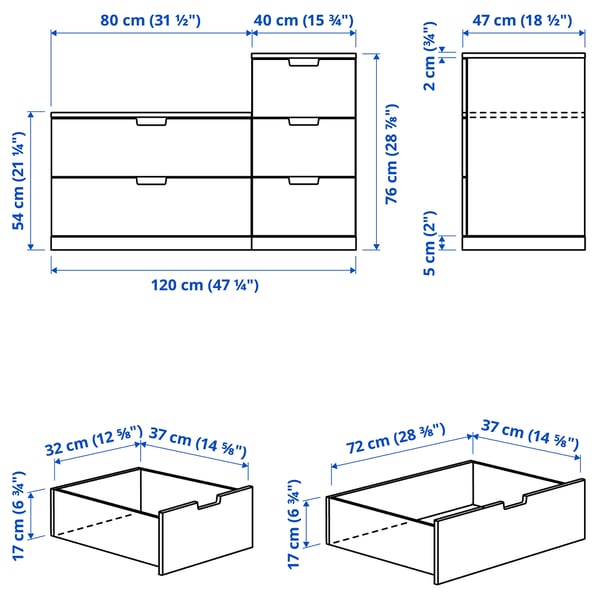 NORDLI خزانة بـ 5 أدراج, أبيض, 120x76 سم