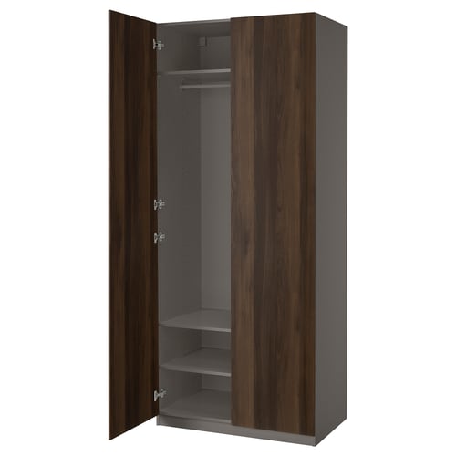 PAX / STORKLINTA تشكيلة دولاب ملابس., رمادي غامق/بني غامق مظهر سنديان مصبوغ, 100x60x236 سم