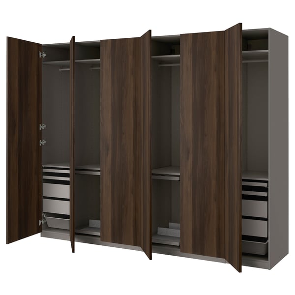 PAX / STORKLINTA تشكيلة دولاب ملابس., رمادي غامق/بني غامق مظهر سنديان مصبوغ, 300x60x236 سم