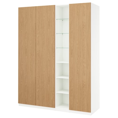 PAX / STORKLINTA تشكيلة دولاب ملابس., أبيض شكل السنديان/أبيض, 185x60x236 سم