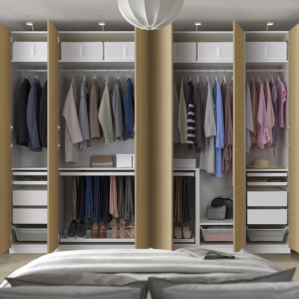 PAX / STORKLINTA تشكيلة دولاب ملابس., أبيض/شكل السنديان, 300x60x236 سم