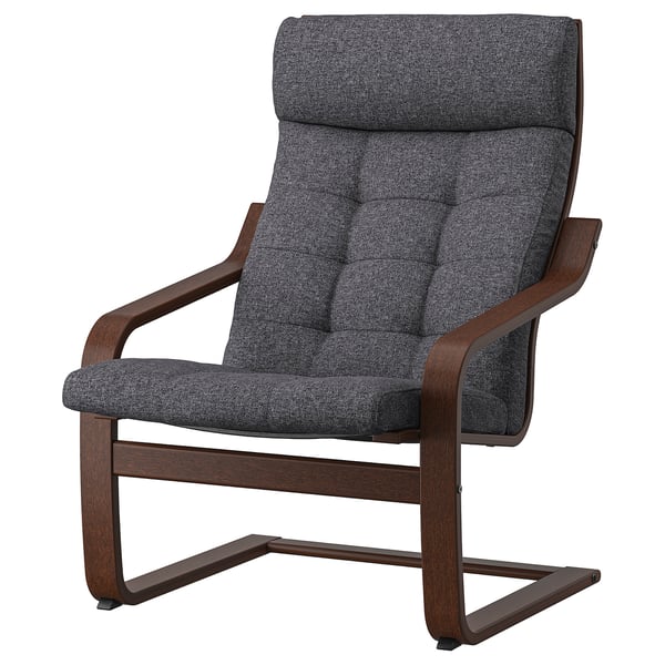 POÄNG كرسي بذراعين, بني/Gunnared رمادي غامق