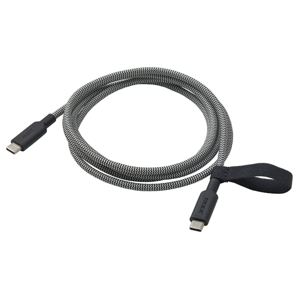 RUNDHULT كابل شحن USB-C إلى USB-C, أسود/ أبيض, 1.5 م/100 واط