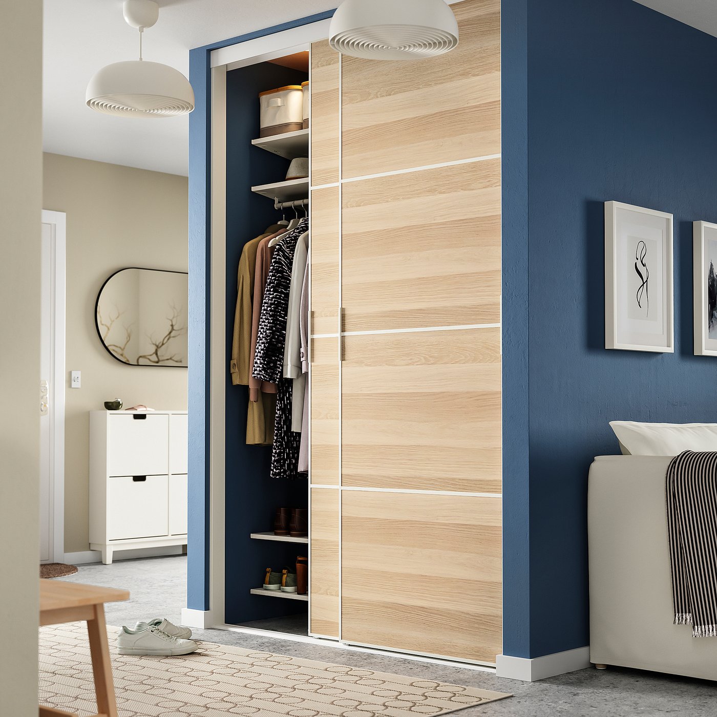 SKYTTA / MEHAMN تشكيلة باب سحّاب, أبيض/ثنائي الجانب. مظهر السنديان مصبوغ أبيض, 152x240 سم