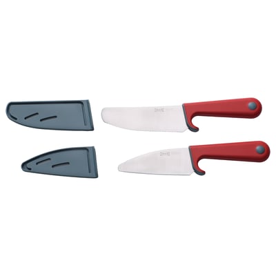 SMÅBIT طقم سكاكين 2 قطعة, تركواز فاتح/أحمر فاتح