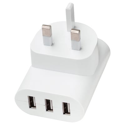 SMÅHAGEL شاحن 3 مداخل USB, أبيض