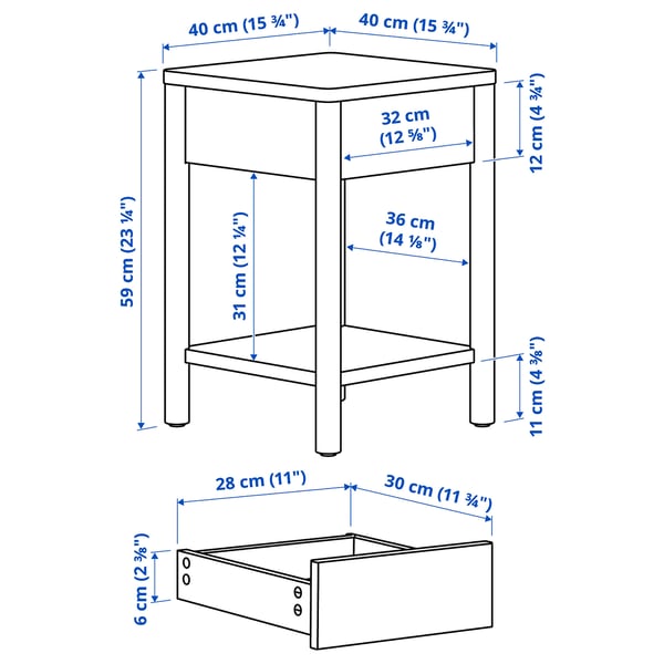TONSTAD طاولة سرير جانبية, بني قشرة سنديان مصبوغ, 40x40x59 سم