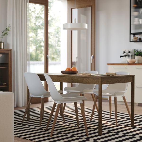 TONSTAD / GRÖNSTA طاولة و 4 كراسي, بني قشرة سنديان/أبيض, 150x80 سم