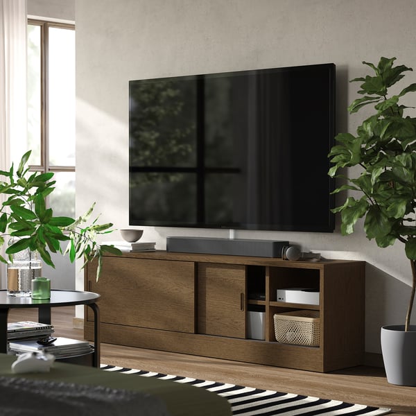 TONSTAD طاولة تلفزيون, بني قشرة سنديان مصبوغ, 178x37x55 سم