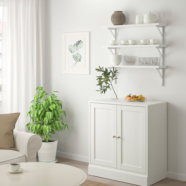 TRANHULT / SANDSHULT تشكيلة رف حائطي, حور مصبوغ أبيض, 80x20 سم