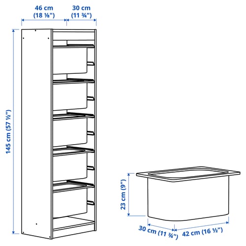 TROFAST تشكيلة تخزين, أبيض/أبيض, 46x30x145 سم