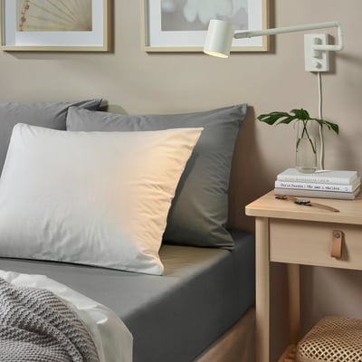 ULLVIDE شرشف بمطاط, رمادي, ‎140x200 سم‏