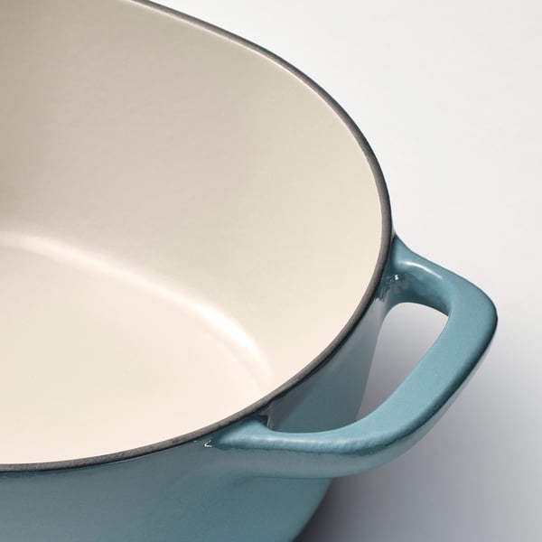 VARDAGEN كسرولة مع غطاء, حديد الزهر المطلي بالمينا بيج فاتح/رمادي غامق-أزرق, 5 ل