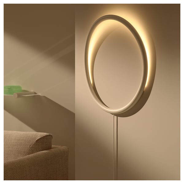 VARMBLIXT مصباح حائط LED, أبيض معدن/حلقة