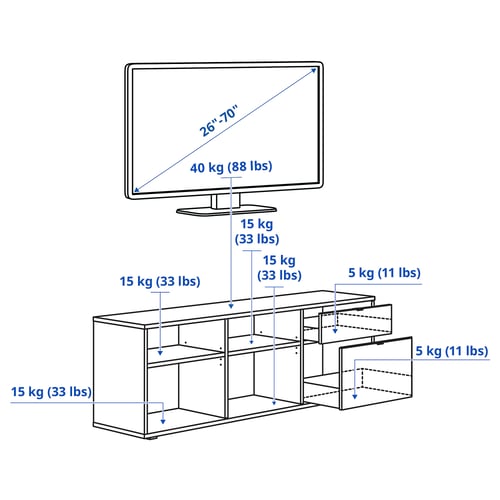 VIHALS طاولة تلفزيون, رمادي غامق, 176x37x50 سم