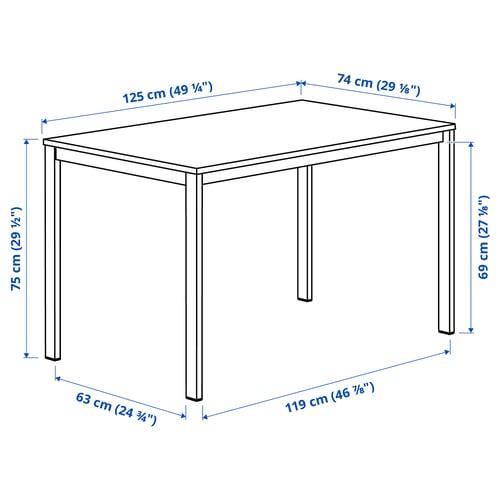 VIHALS / VIHALS طاولة و 4 كراسي, أبيض أبيض/أبيض, 125x74 سم