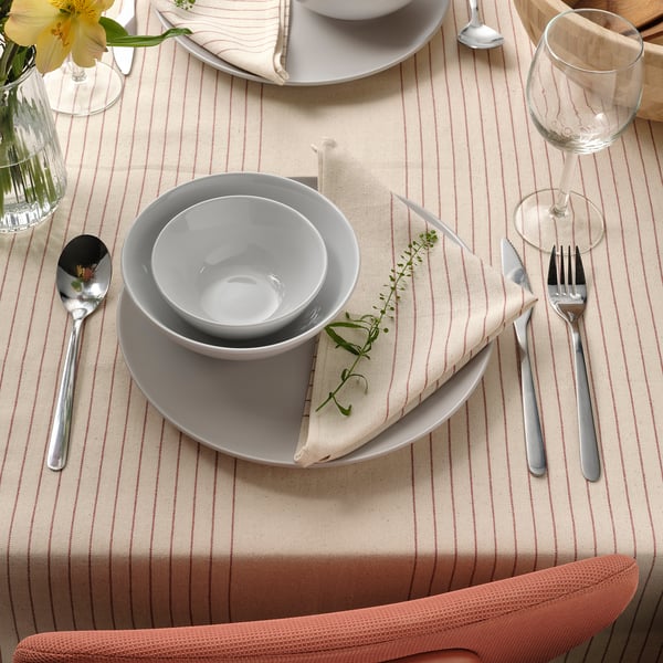 VIPPSTARR مفرش طاولة, نقش خطوط أحمر/طبيعي, 150x150 سم