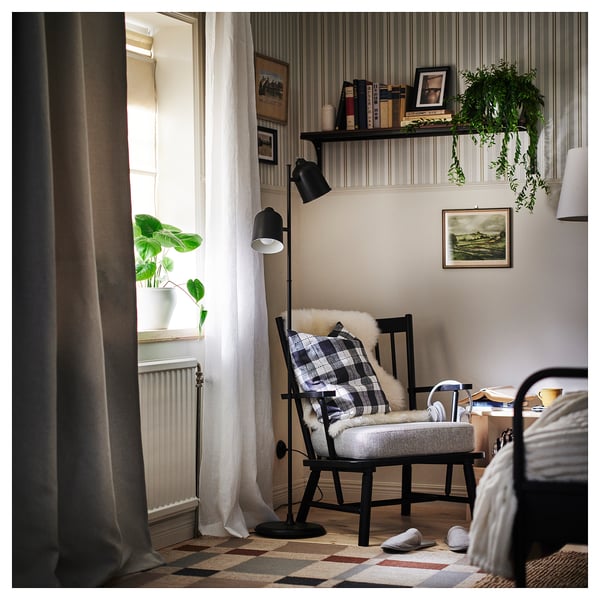 ANNAKAJSA Room darkening curtains, 1 pair, anthracite/with heading tape, 145x300 cm