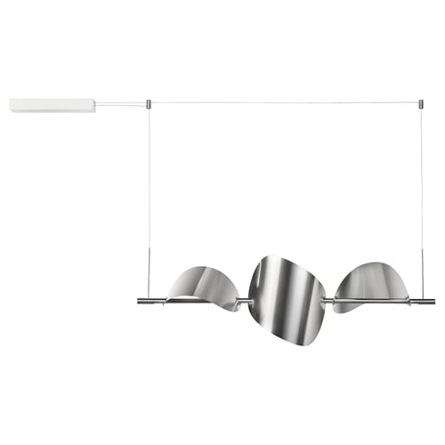 BACKSTÖRN lamp, sleek silver metal, modern minimalist design, adjustable hanging height, ideal for dining area.