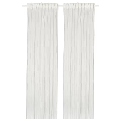 BERGNEJLIKA Net curtains, 1 pair, white/with heading tape, 145x300 cm