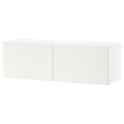 White BESTÅ storage unit; rectangular, wooden, minimalist design.