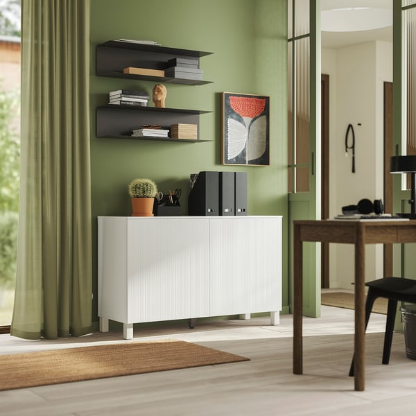 BESTÅ Storage combination with doors, Förvaltare white/Stubbarp white, 120x42x74 cm