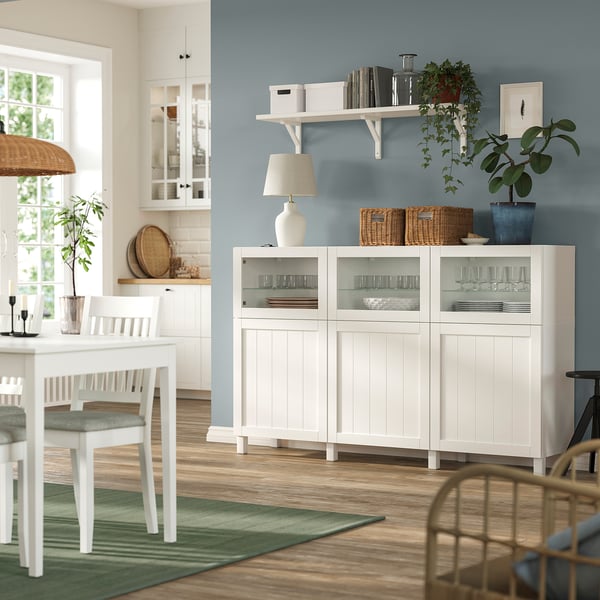 BESTÅ Storage combination with doors, white/Pipmakare white, 180x42x112 cm