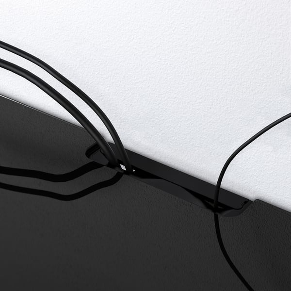 Black glass top panel for tv bench, featuring cable outlet for organised cable management.