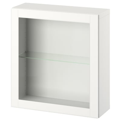 BESTÅ white wall storage unit, rectangular, single glass shelf.