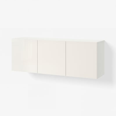 BESTÅ Wall-mounted cabinet combination, white/Selsviken high-gloss/white, 180x42x64 cm
