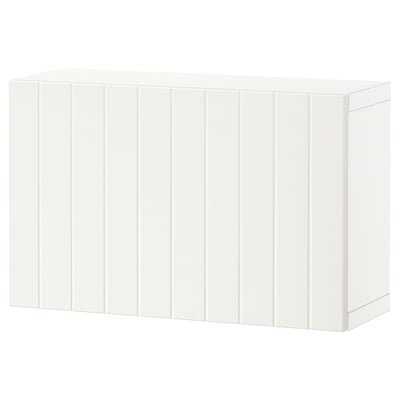 White BESTÅ storage unit. Rectangular, plain design, sturdy particleboard material.